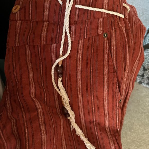 Sundance Catalog Pants Linen Blend Rust Brown Stripe Wide Leg Tie Belt - Picture 7 of 7